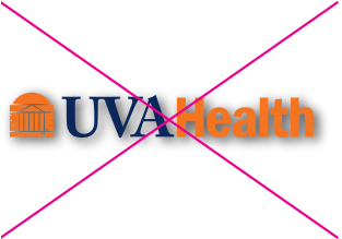 Incorrect UVA Health logo with an added drop shadow