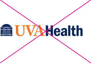 UVA Health logo incorrectly rendered with a blue rotunda, UVA in orange and Health in Blue.