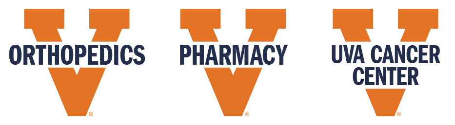 Orange V with department name for use on apparel